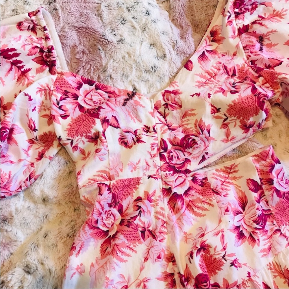 Hello Molly Sweetest Kind Floral Cut Out Asymmetrical Puff Sleeve Mini Dress- 6 - Picture 13 of 13